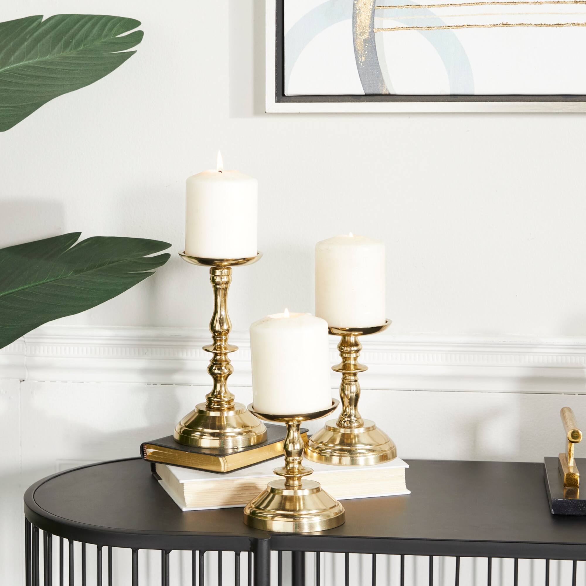 Gold Aluminum Traditional Candle Holder Set